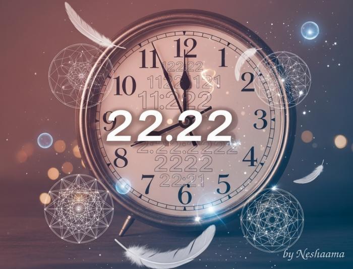 Reloj digital mostrando la hora espejo 11:11 con fondo estrellado y aura mística, simbolizando sincronicidad y mensajes angelicales