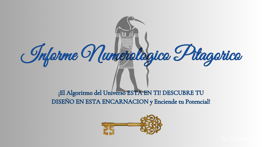 Informe numerológico pitagórico personalizado, mapa vibracional con tarot egipcio de Thot, desarrollo personal numerología fecha nacimiento nombre completo, autoconocimiento números destino alma poder.